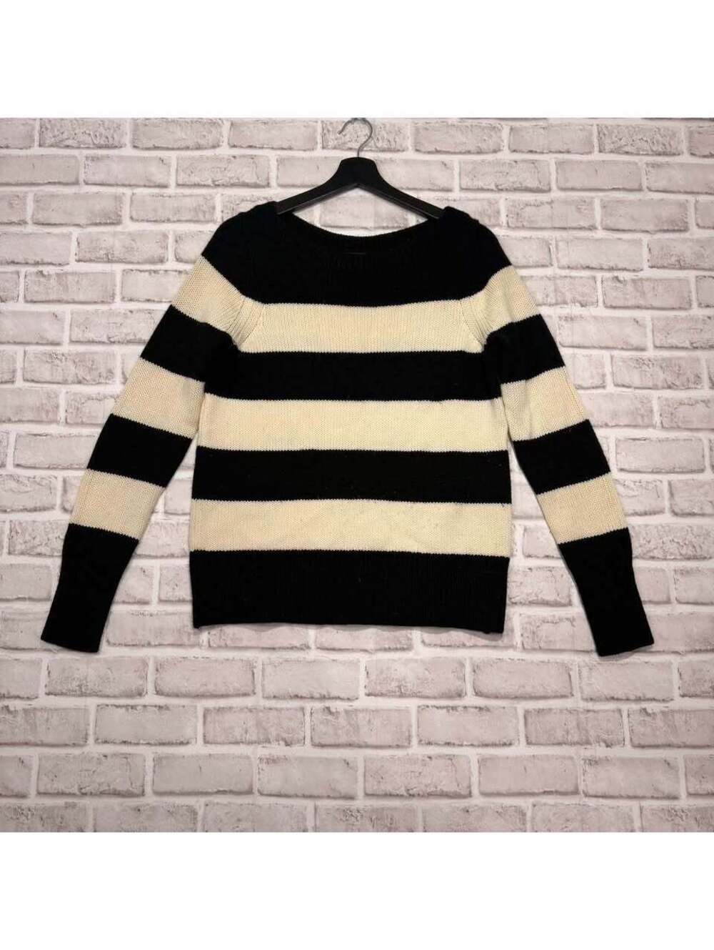 J. Crew 100% Merino Wool Black and White Striped Sweater Women's M